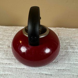 VINTAGE CIRCULON "RED" WHISTLING TEA POT KETTLE ENAMEL 1.5 QT 1.4L w/LID